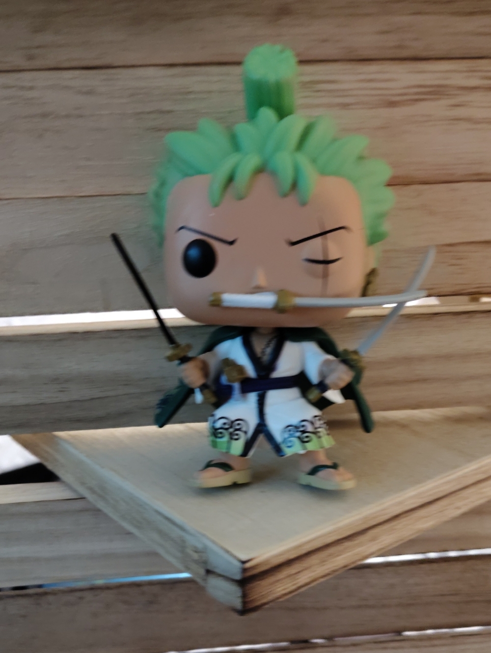 Green-Haired Samurai Vinyl Figure with Three Swords